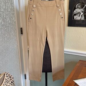 WHBM Women's High-Rise Tan Button-Accent Pants. NWT 2R